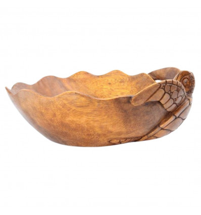 Grand vide-poche en bois exotique avec décor Tortue de mer