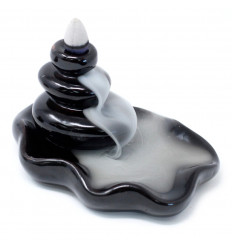 Fontana incenso in ceramica nera - Grande decorazione di ciottoli