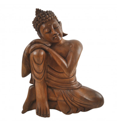 Statua Buddha Pensante 30cm - Legno massello intagliato a mano