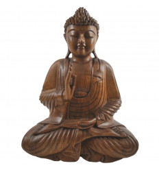 Grande statua di Buddha Zen in legno massello intagliato a mano h40cm