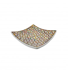 Square Mosaic Dish in Terracotta 25x25cm - Multicolored Glass Mosaic Decoration Pattern Flower of Life