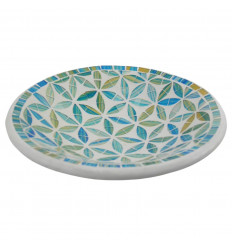 Large dish - 27cm terracotta and glass mosaic - Blue color - White