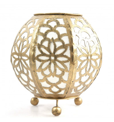 Lampe de chevet marocaine en fer forgé doré et tissu blanc ⌀20cm