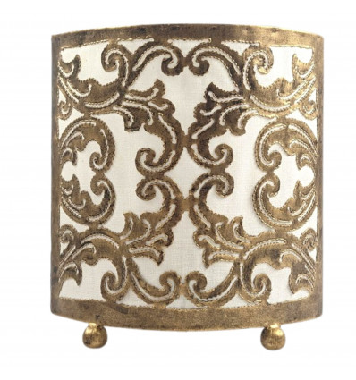 Oriental bedside lamp in gold wrought iron and 18cm white fabric