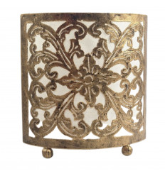 Oriental bedside lamp - Golden wrought iron and 18cm white fabric