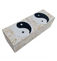 Boîte blanche en bois pour encens, thé ou bijoux - Yin Yang