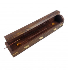Incense holder with storage / wooden box, elephant motif.