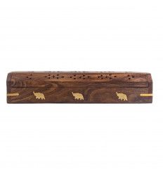 Incense holder with storage / wooden box, elephant motif.