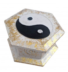 Petit écrin hexagonal en bois pour bijoux motif Yin Yang 9cm