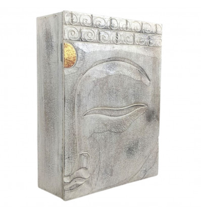 Boîte de rangement en bois motif Tête de Bouddha 27cm