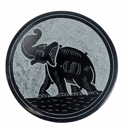 Porta incenso rotondo nero e grigio in pietra ollare - Simbolo elefante