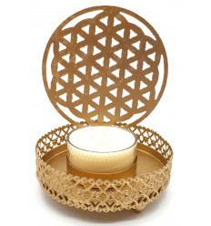 Golden Metal Wall Reflection Candle holder - Flower of Life