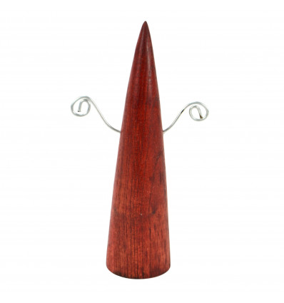 Red stained solid wood cone shaped earrings display