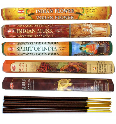 Assortment of incense "Travel to India" 5 varieties / 100 sticks, brand HEM.