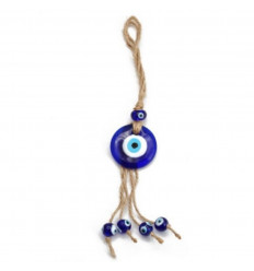 Œil turc sur corde / Amulette Œil bleu en verre ø4cm