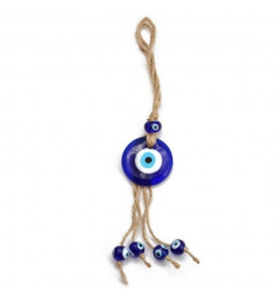Œil turc sur corde / Amulette Œil bleu en verre ø4cm