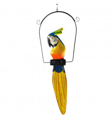 Wooden parrot 50cm on hanging perch - Yellow and Blue color
