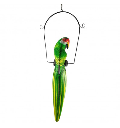 Wooden Parrot on Hanging Perch - Green and Yellow color