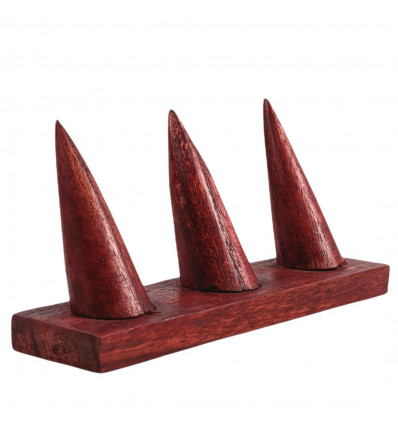 Ring holder in solid wood tinted red / Ring display (3 cones)