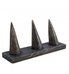 Porte-bagues en bois massif "noir vintage" / Présentoir à bagues (3 cônes)