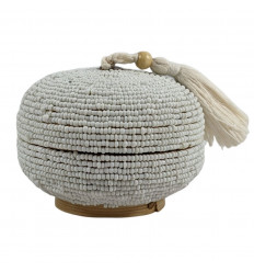 Small Round Offering Box ø10cm - Bamboo and White Pearls