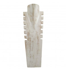Déstockage ! Buste présentoir à colliers cranté en bois massif blanc cérusé 50cm
