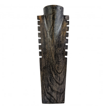 Déclassé - Buste présentoir à colliers cranté en bois massif finition noir "vintage"cérusé 50cm