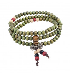 Bracelet Tibetan Mala beads wood 6mm + node without end. Colour green