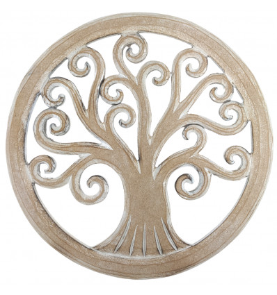 Large wall decoration living tree carved white ceruse -60cm - face