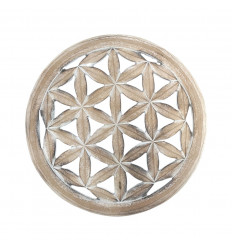 Wall decoration ø40cm Flower of life - Cerused white carved wood