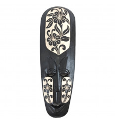 African Mask 50cm in Black Carved Wood - Flower Pattern