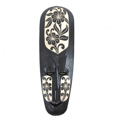 Masque Africain 50cm en Bois noir sculpté - Motif Fleurs