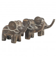 Corno di elefanti fortunati in cima, 3 statuette in legno patinato