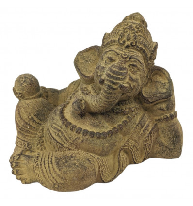 Statuette Ganesh Couché en Pierre 15cm, Artisanat Hindou Antique