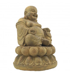 Laughing Buddha Statue in Stone 32cm Interior Exterior Import Asia
