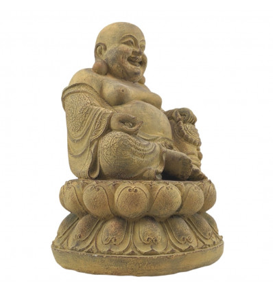 Statua di Buddha che ride in pietra 32cm Interno Esterno Import Asia