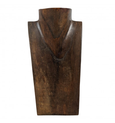Déclassé - Buste présentoir à colliers en bois massif marron 25cm