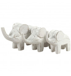 3 Lucky Elephants - Statuettes in patinated white wood 14/16/18cm