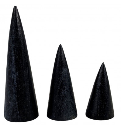 Set di 3 coni display con anelli in legno colorato nero