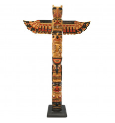 Large Indian Totem 120cm in Solid Wood - Eagle and Characters
