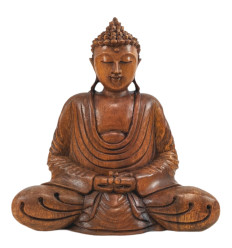 Statuette Bouddha assis en bois position du lotus, achat pas cher.