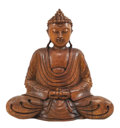 Statuetta di Buddha seduta in legno posizione del loto, acquisto a buon mercato.