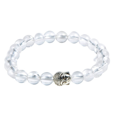 Bracelet en Cristal de Roche naturel + perle Bouddha. Livraison gratuite.