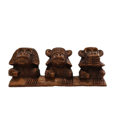 Les 3 singes de la sagesse statuette en bois secret du bonheur.