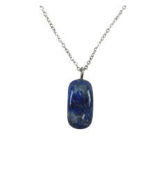 Collier Lapis Lazuli AB - pendentif pierre roulée + chaîne argentée
