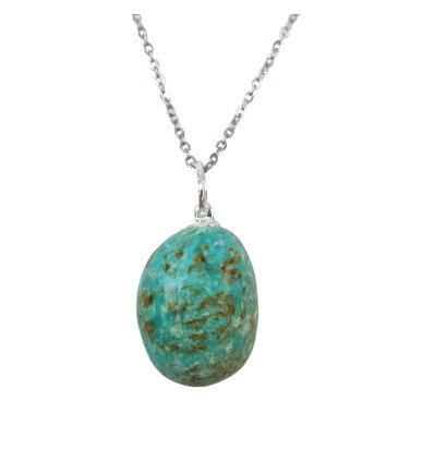 Collier Chrysocolle turquoise - pendentif pierre roulée + chaîne argentée