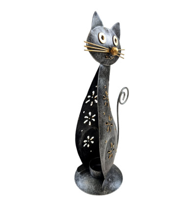 Photophore chat en fer forgé 28cm pour une décoration industrielle