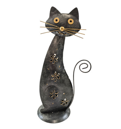 Wrought iron cat photophore - medium model 35cm
