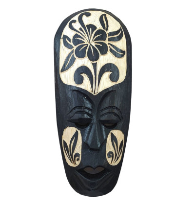 Small black wooden African mask flower pattern 25cm