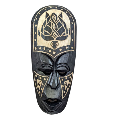 Small black wooden African mask turtle pattern 25cm
